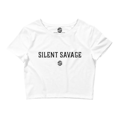 Silent Savage Brand - Signature logo women's crop tee (wht)